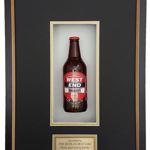 WEST END DRAUGHT Deluxe Framed Beer bottle with Engraving (50cm x 34cm)-My Brand And Me