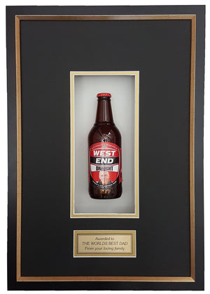 WEST END DRAUGHT Deluxe Framed Beer bottle with Engraving (50cm x 34cm)-My Brand And Me
