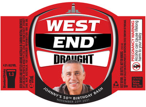WEST END DRAUGHT 6 x 375ml Stubby labels with PICTURE AND/OR TEXT (beer not included)