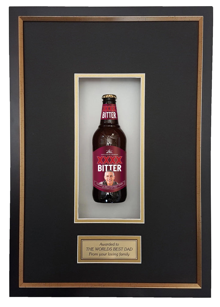 XXXX BITTER Deluxe Framed Beer bottle with Engraving (50cm x 34cm) (beer not included)