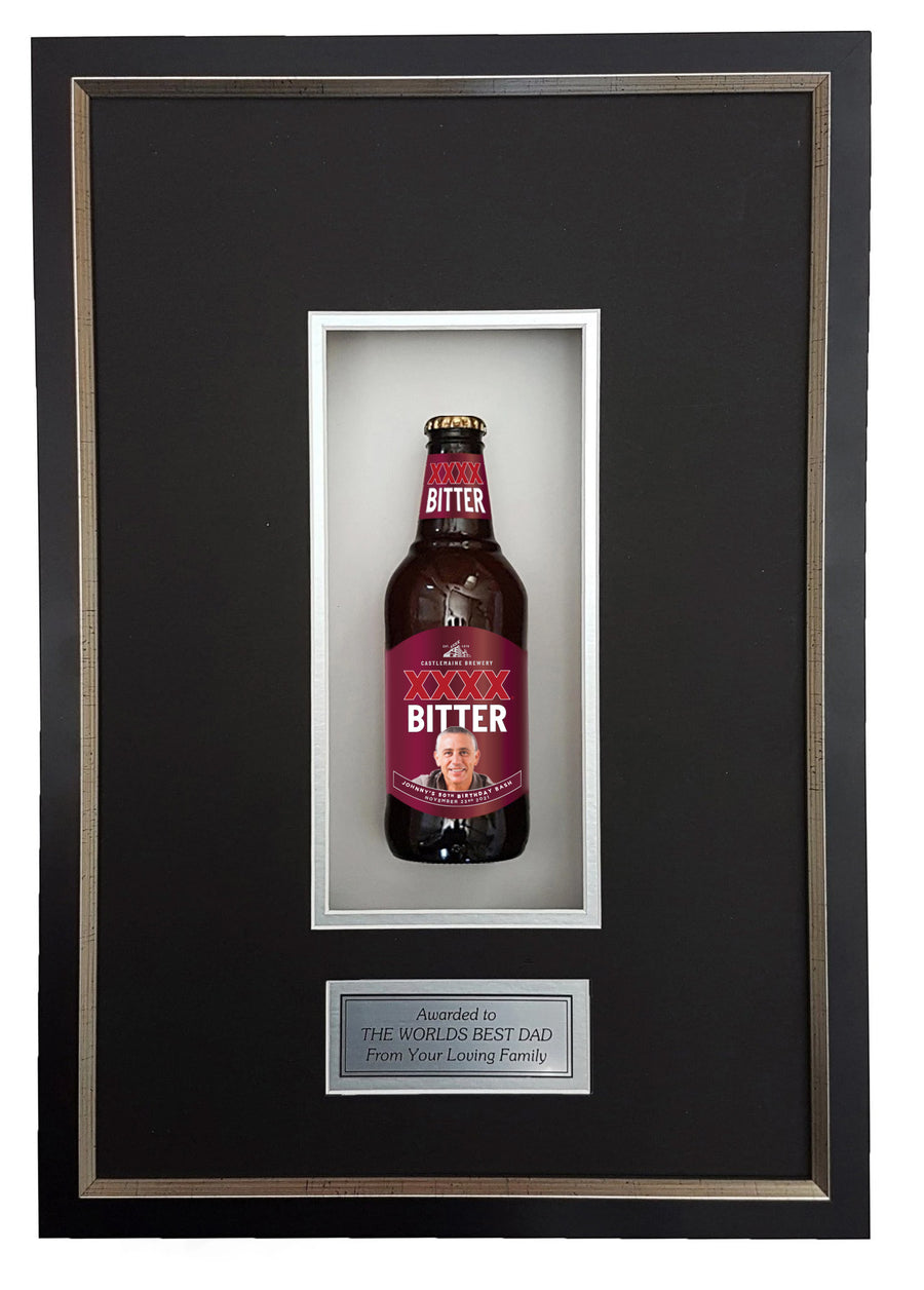XXXX BITTER Deluxe Framed Beer bottle with Engraving (50cm x 34cm) (beer not included)