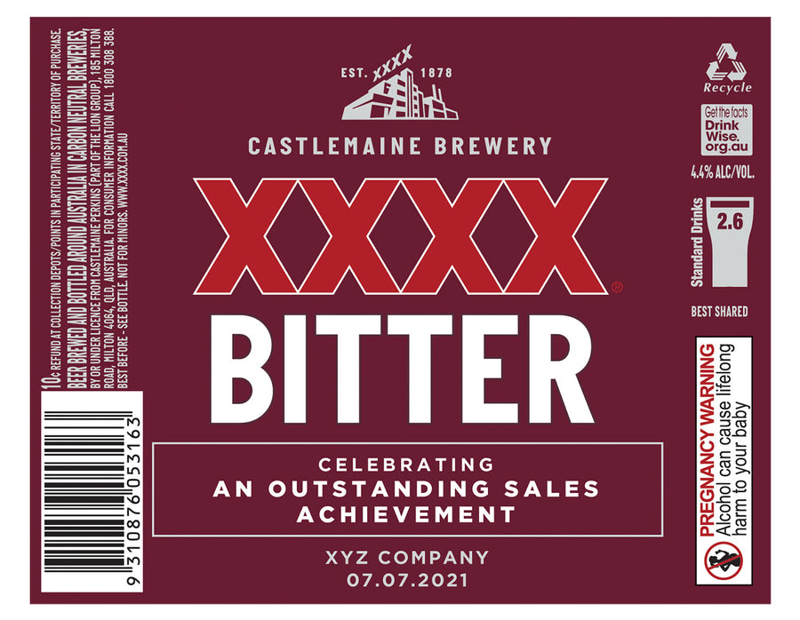 XXXX BITTER 6 x 750ml Longneck labels with PICTURE AND/OR TEXT (beer not included)