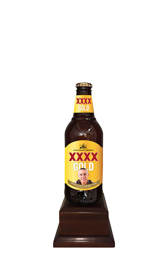 XXXX GOLD Bottle on Pedestal with PERSONALISED LABEL (beer not included)