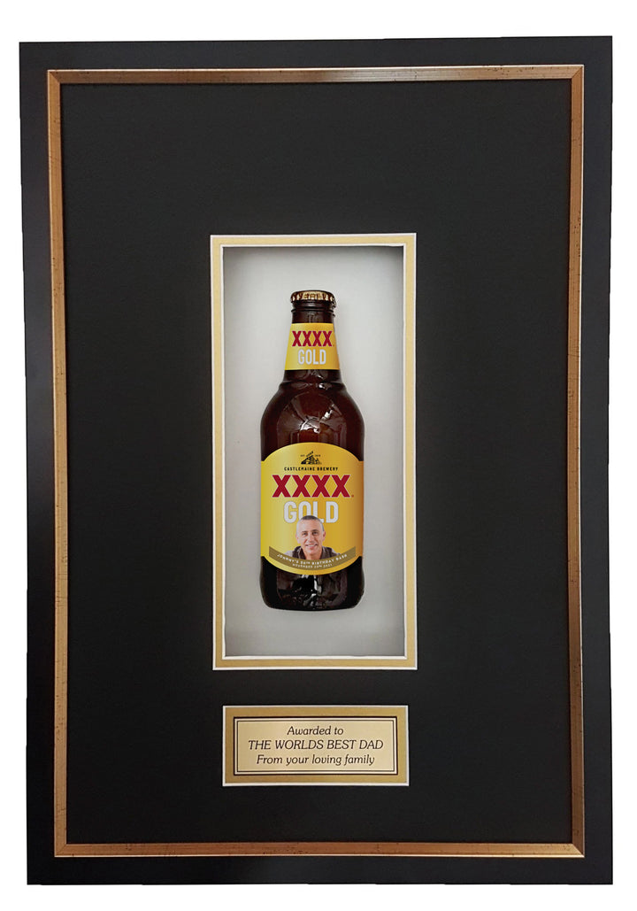 XXXX GOLD Deluxe Framed Beer bottle with Engraving (50cm x 34cm) (beer not included)