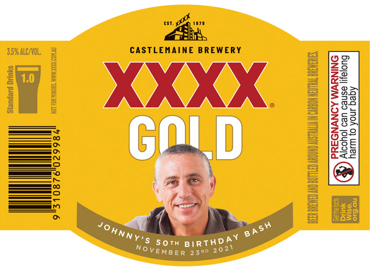 XXXX GOLD 6 x 375ml Stubby labels with PICTURE AND/OR TEXT (beer not included)