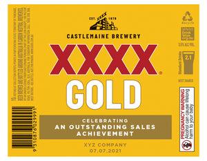 XXXX GOLD 6 x 750ml Longneck labels with PICTURE AND/OR TEXT (beer not included)