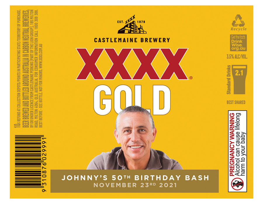 XXXX GOLD 6 x 750ml Longneck labels with PICTURE AND/OR TEXT (beer not included)