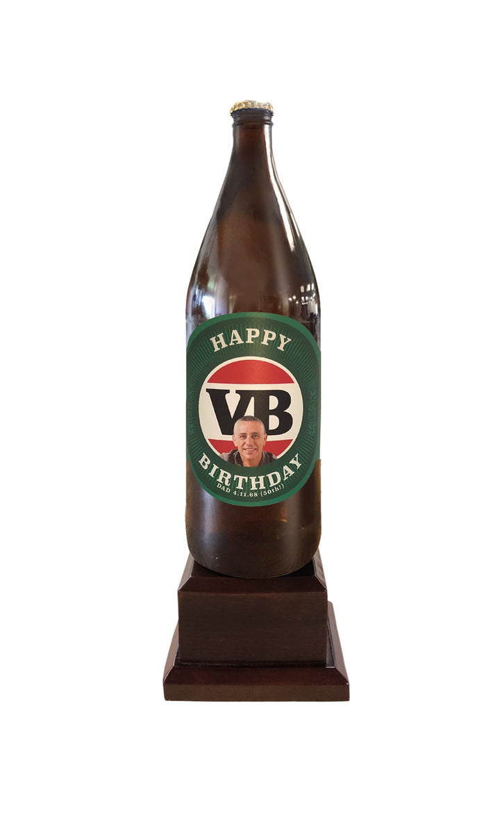 VICTORIA BITTER Long Neck Bottle on Pedestal with PERSONALISED LABEL (beer not included)